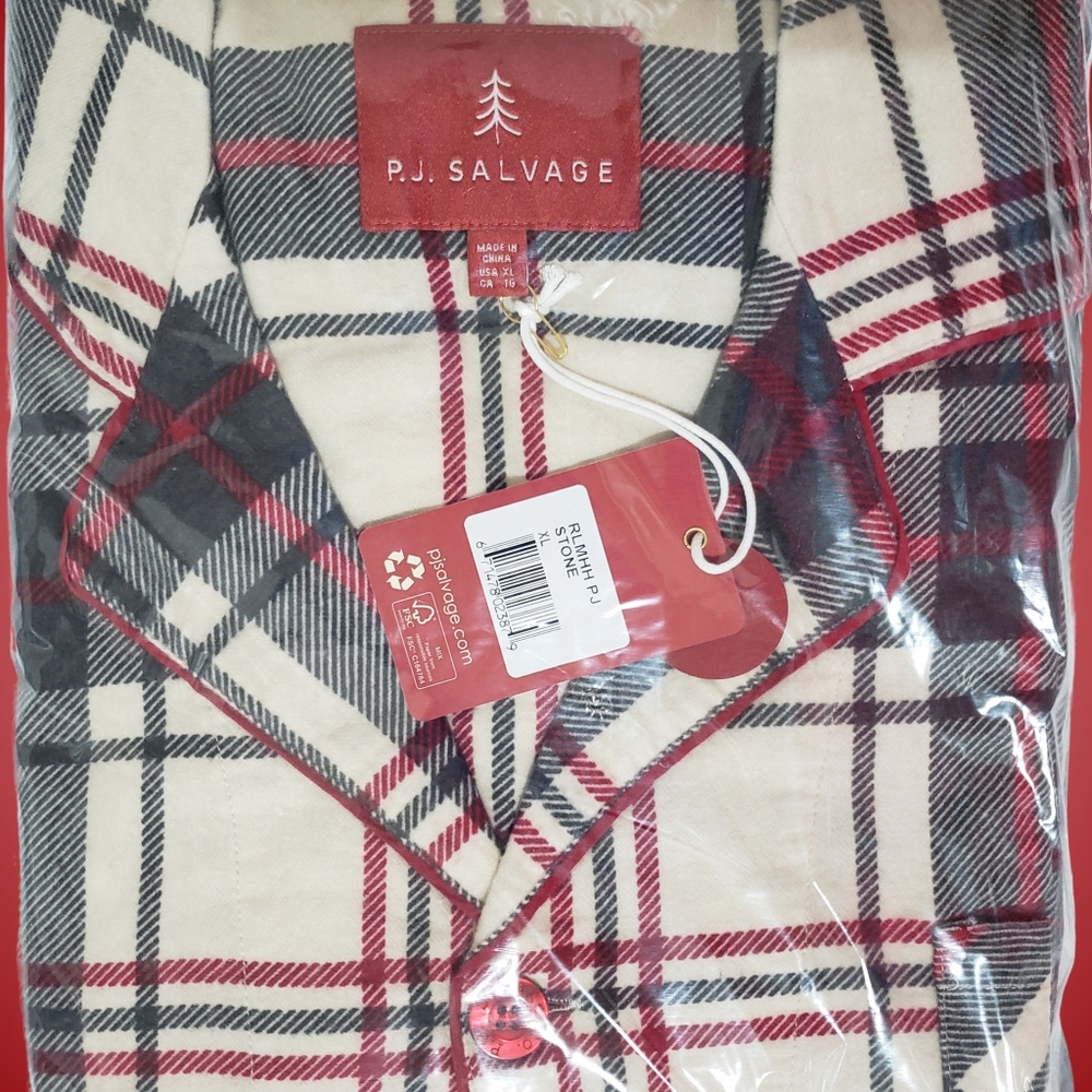 PJ Salvage Plaid Flannel Pajama Set Men XL Stone Red Loungewear NWT - Picture 2 of 3